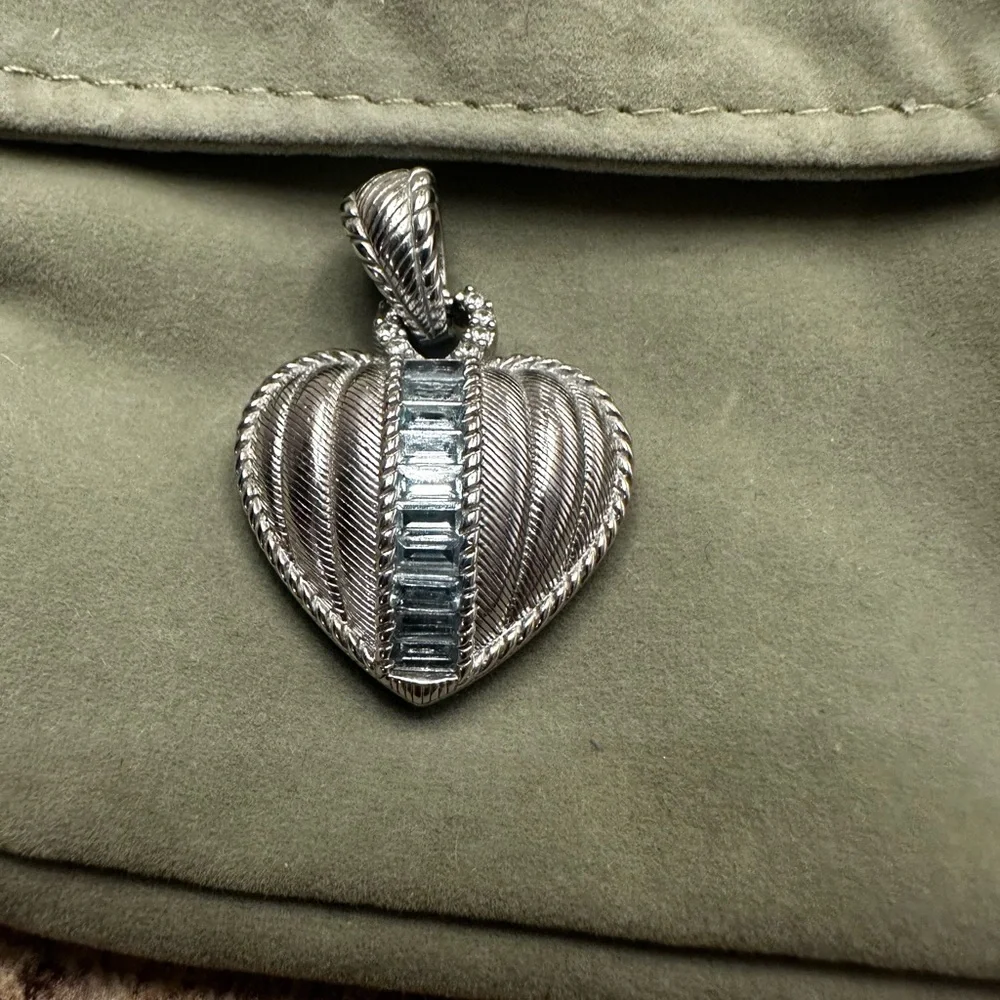 Judith Ripka Silver Heart Pendant with Blue Aquamarine stones - Picture 2 of 5